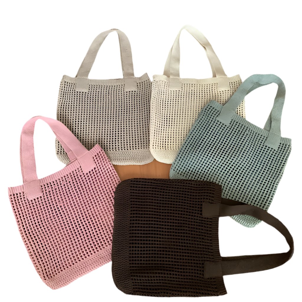 Women's Medium Knit Solid Color Basic Beach Weave Hollow Open Shoulder Bag