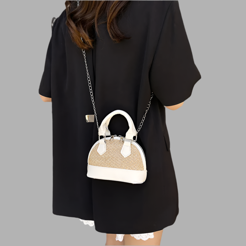 Woven Splicing Summer New New Style Fashion Fresh Simple Casual One-Shoulder Cross-Body Satchel Shell Bag