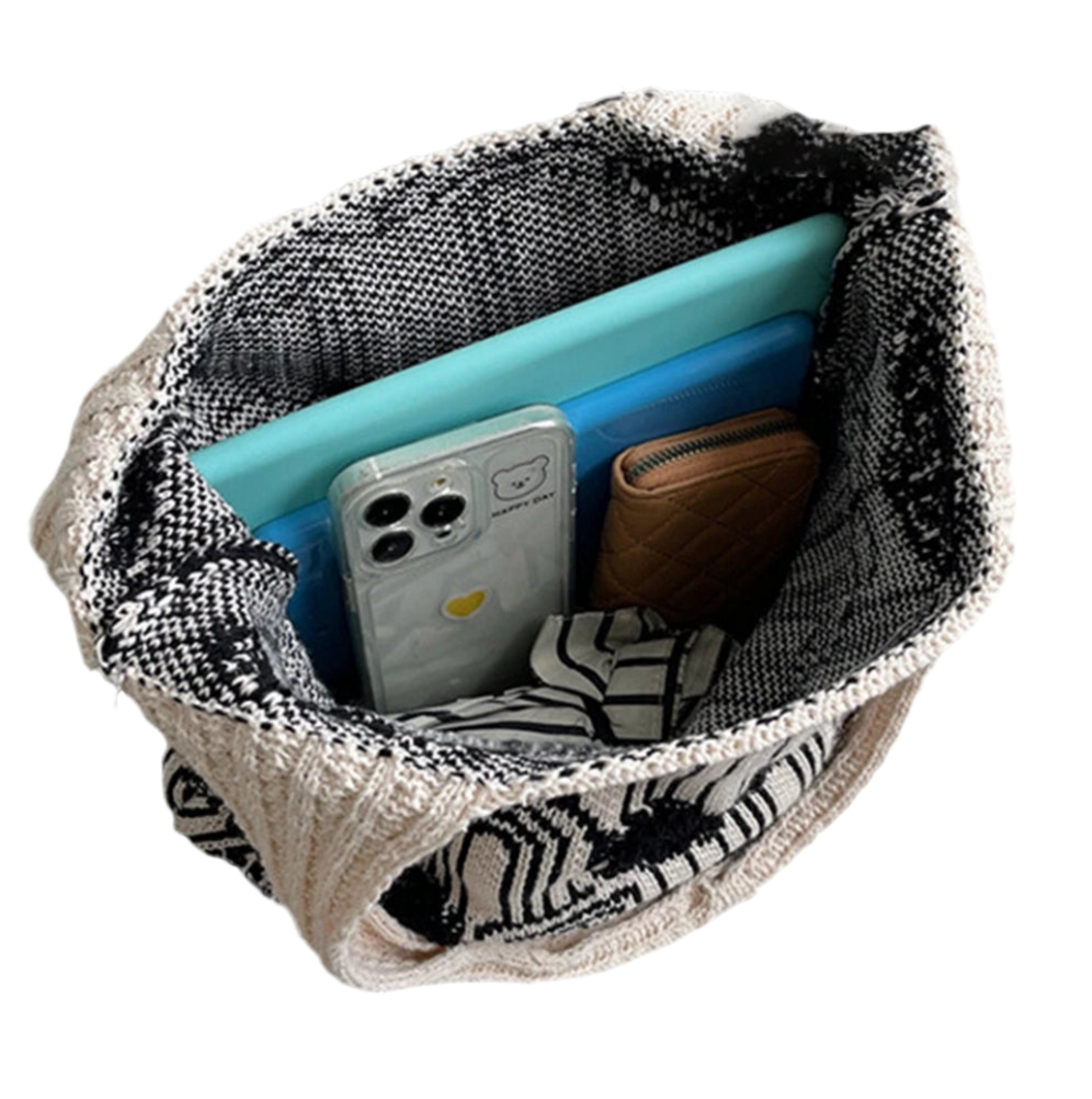 Women's Knit Color Block Heart Shape Open Tote Bag