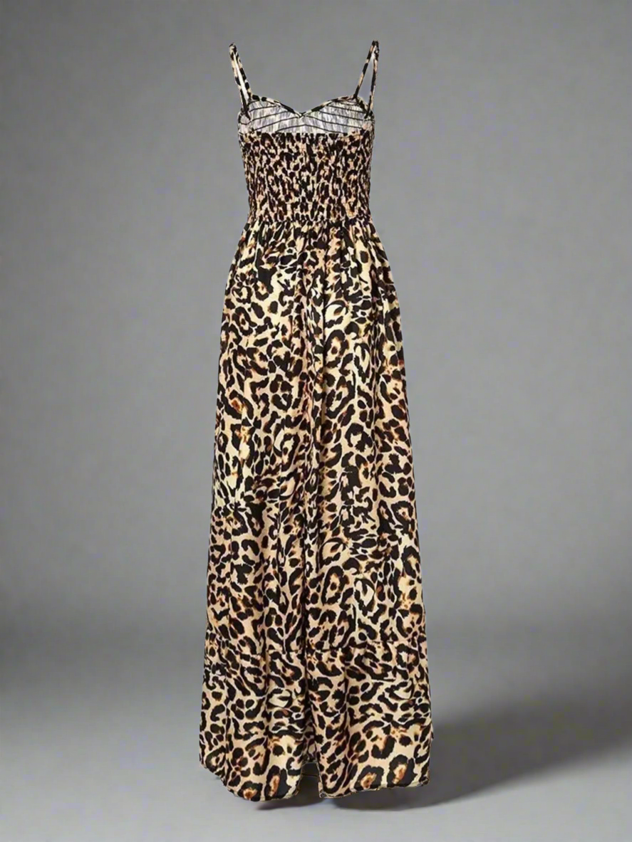 Full Size Leopard Print Spaghetti Strap Maxi Dress Plus Size size S-5XL