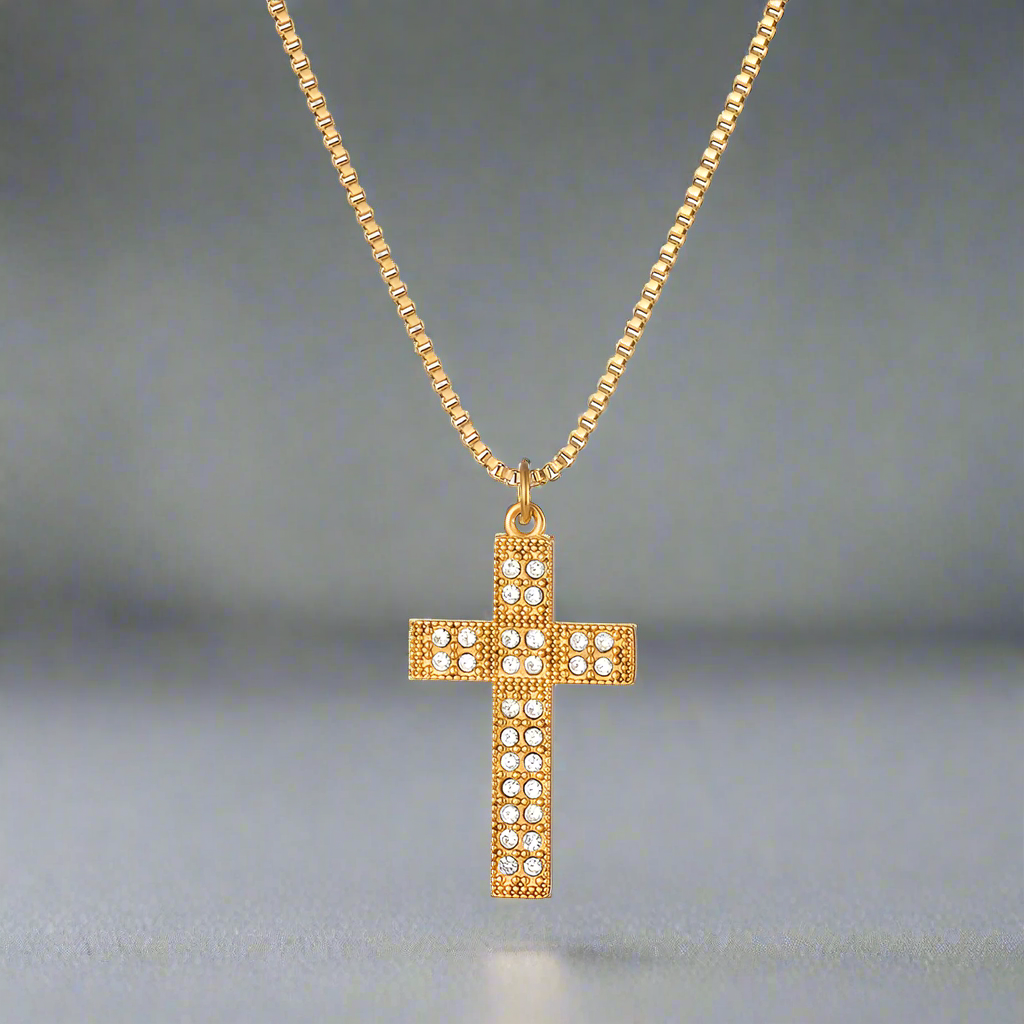 Retro Punk Cross Pendant Necklace Titanium Steel Clavicle Chain Zirconia Styling Personalized Unisex Cross Design Necklace