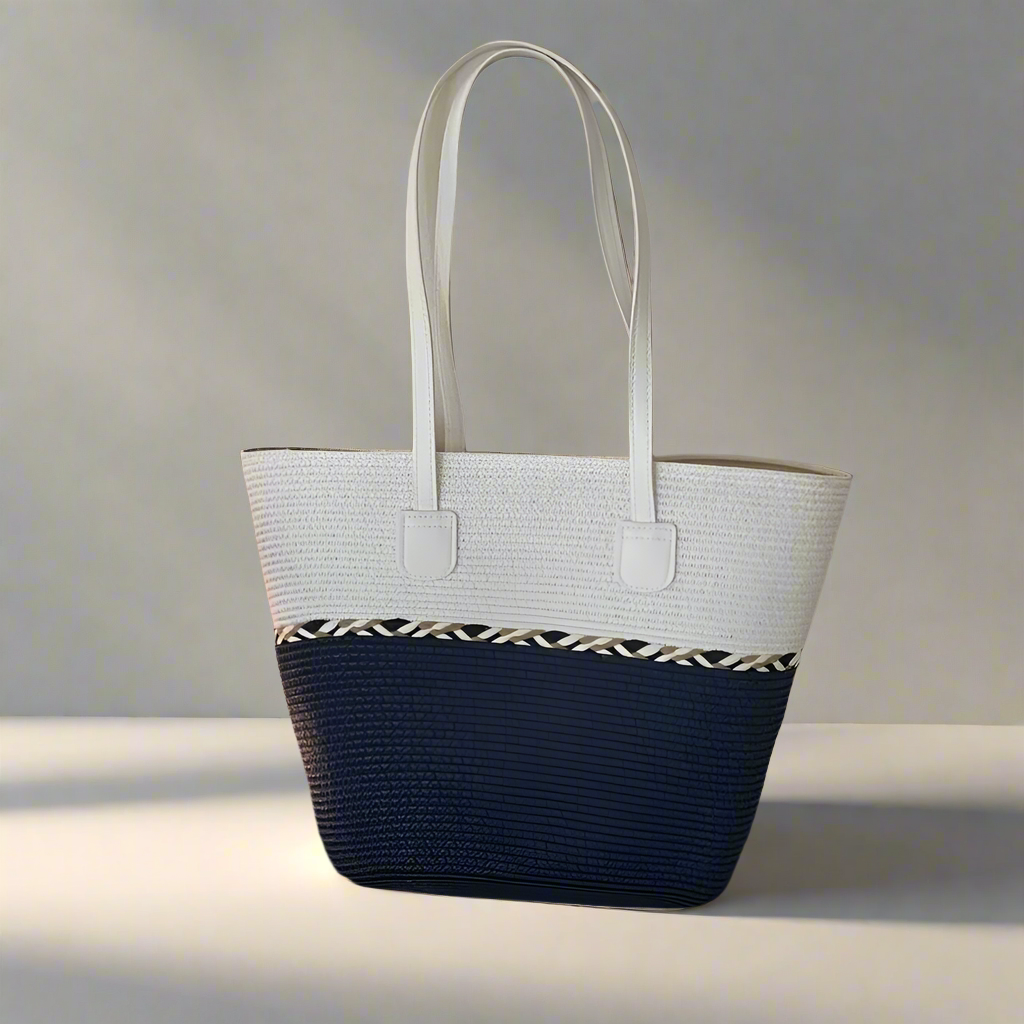 Large Capacity Straw Woven Tote Bag Beach Vacation Commuting Crossbody Fashionable Bucket Shape Polyester Inner Leisure Travel