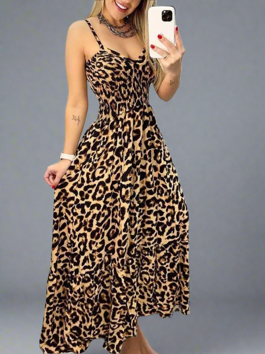 Full Size Leopard Print Spaghetti Strap Maxi Dress Plus Size size S-5XL