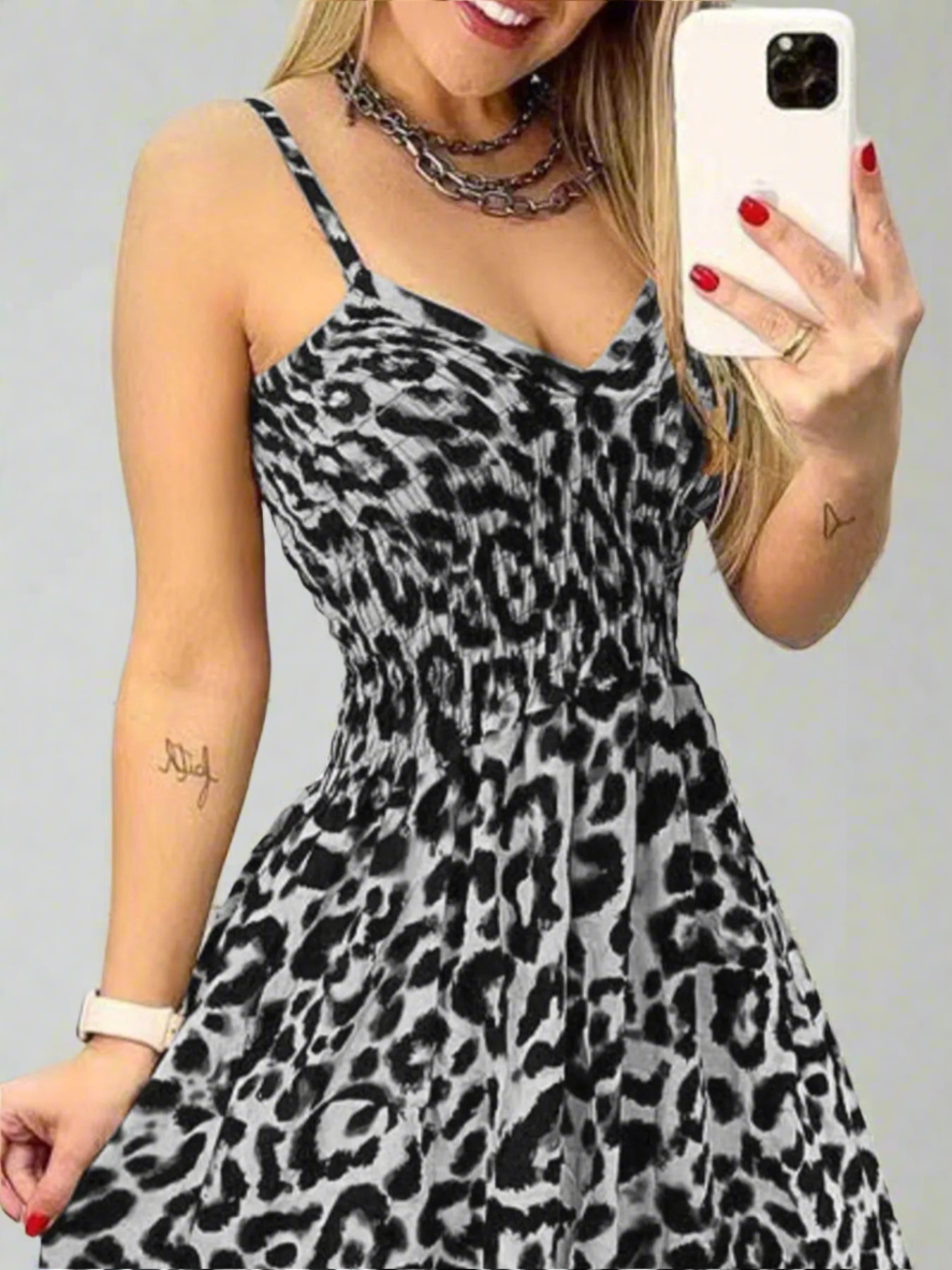 Full Size Leopard Print Spaghetti Strap Maxi Dress Plus Size size S-5XL