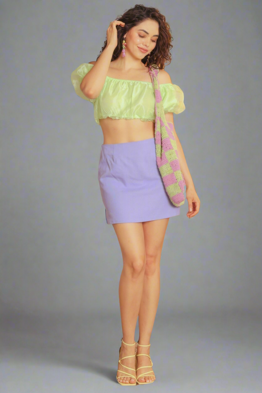 Organza Puff Short Sleeve Crop Top