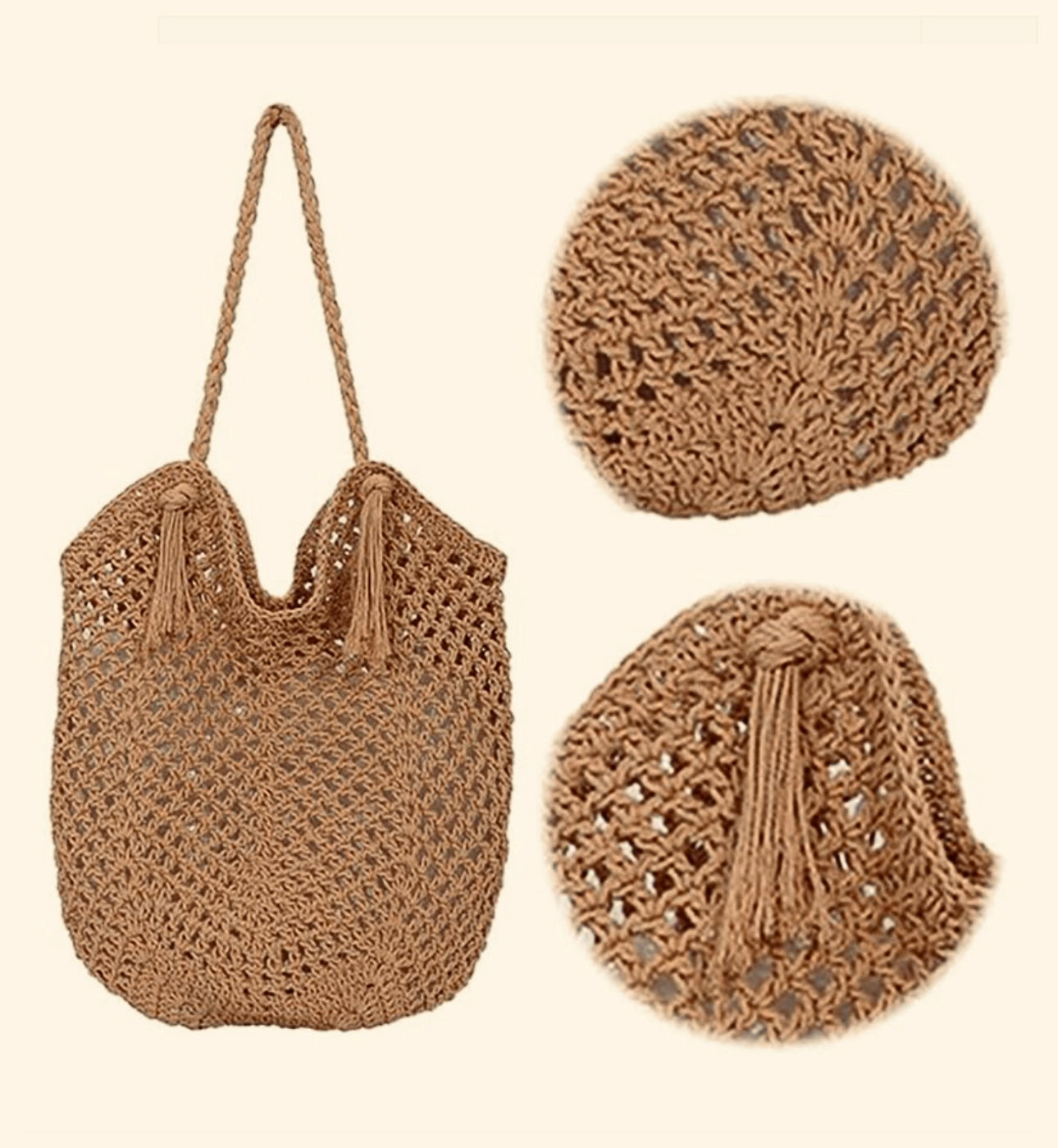 Women's Crochet Solid Color Square Open Tote Bag