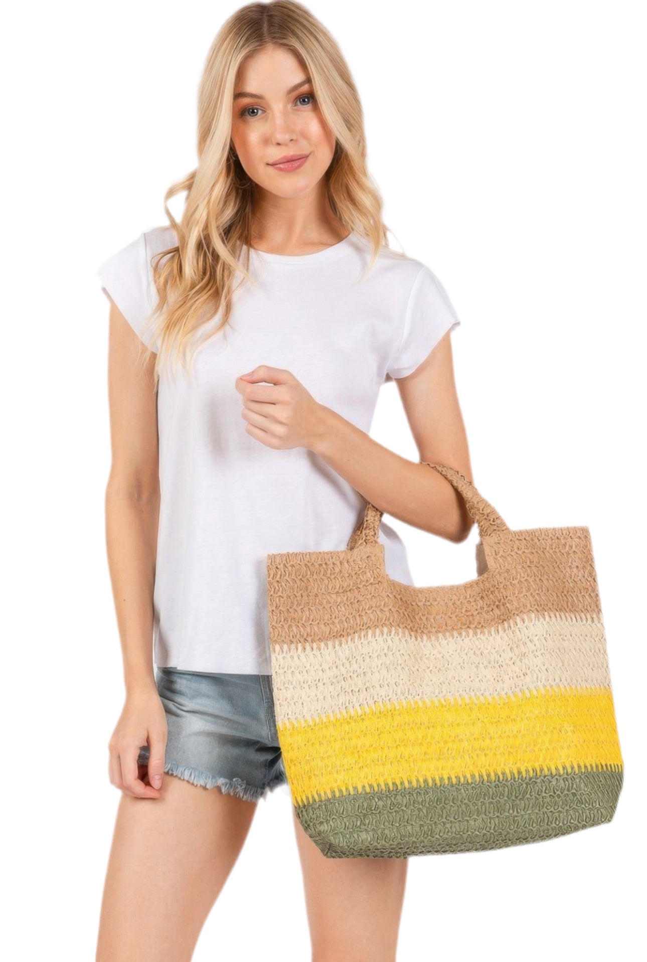 Multi Color Stripe Straw Tote Bag-Trendy Beach Bag