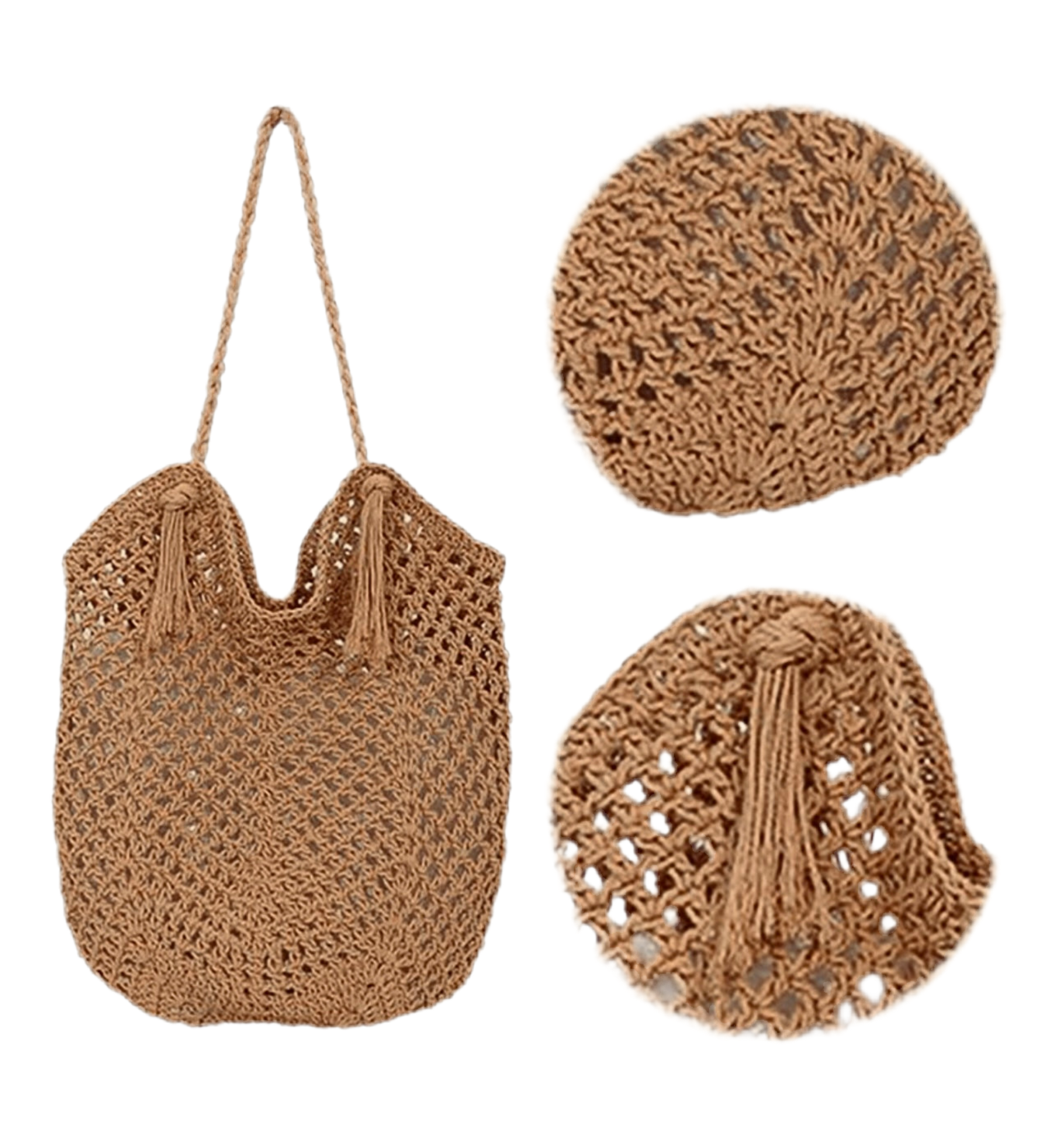 Women's Crochet Solid Color Square Open Tote Bag