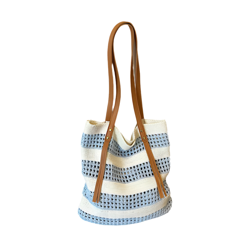 Street Fashion Knitted Striped Bucket Bag Large Capacity Versatile Shoulder Bag Summer Popular Women's Bags