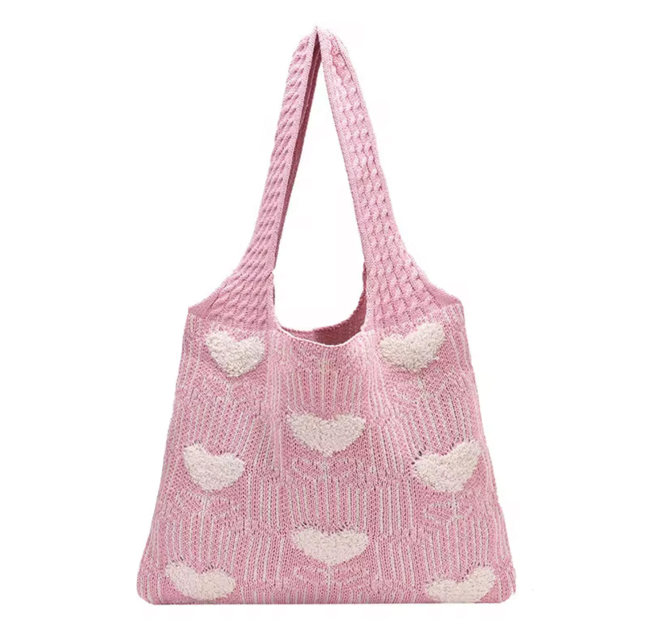 Women's Knit Color Block Heart Shape Open Tote Bag