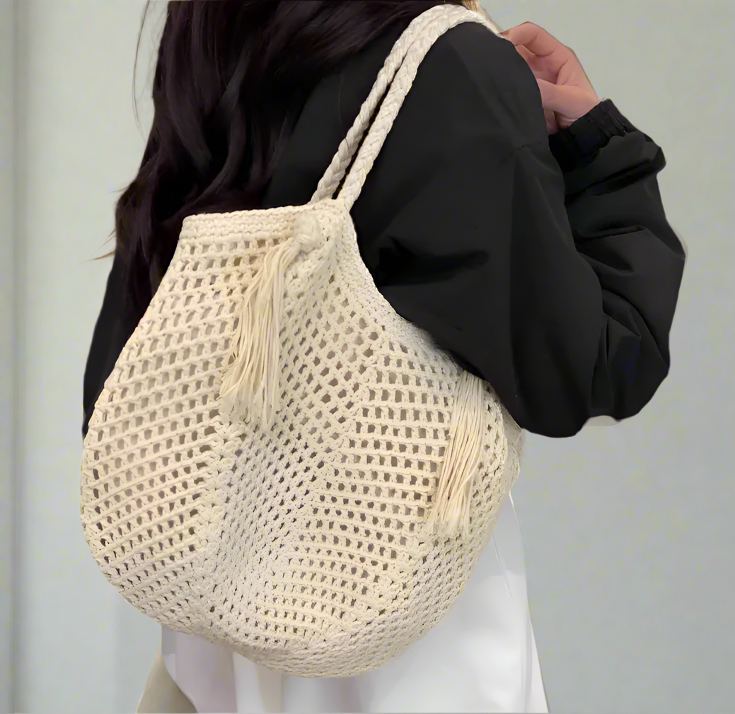 Women's Crochet Solid Color Square Open Tote Bag