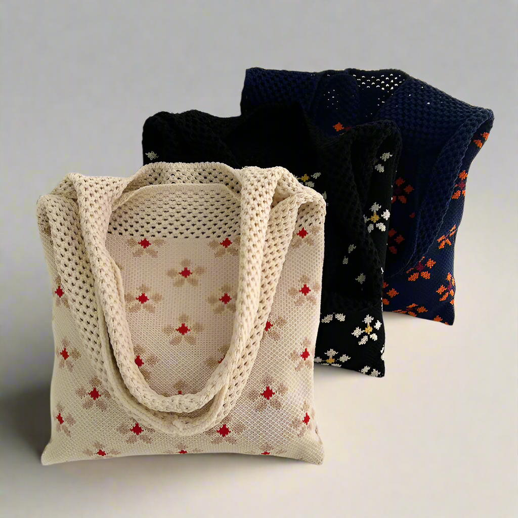 Knitted Floral Casual Handbag Daily Travel Versatile Fashion Handbag Ladies Tote