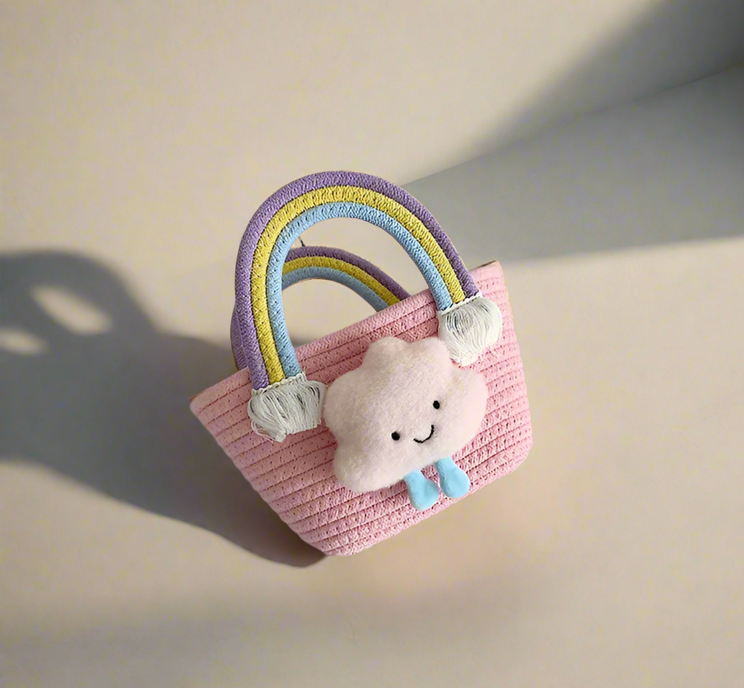 Women's Knit Clouds Rainbow Cute Square Open Handbag