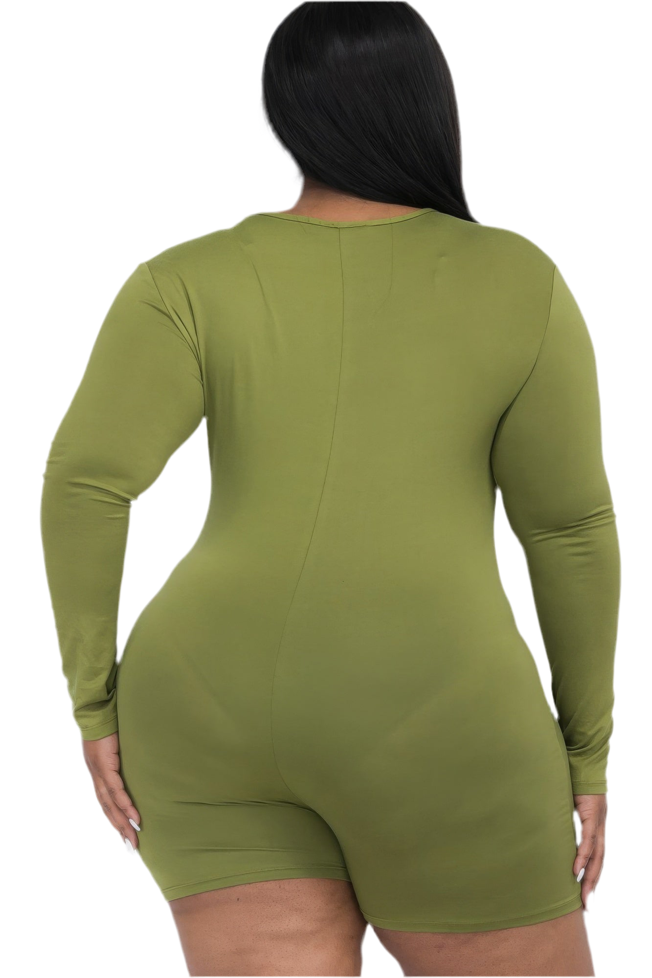 Plus V-neck Long Sleeve Bodycon Romper