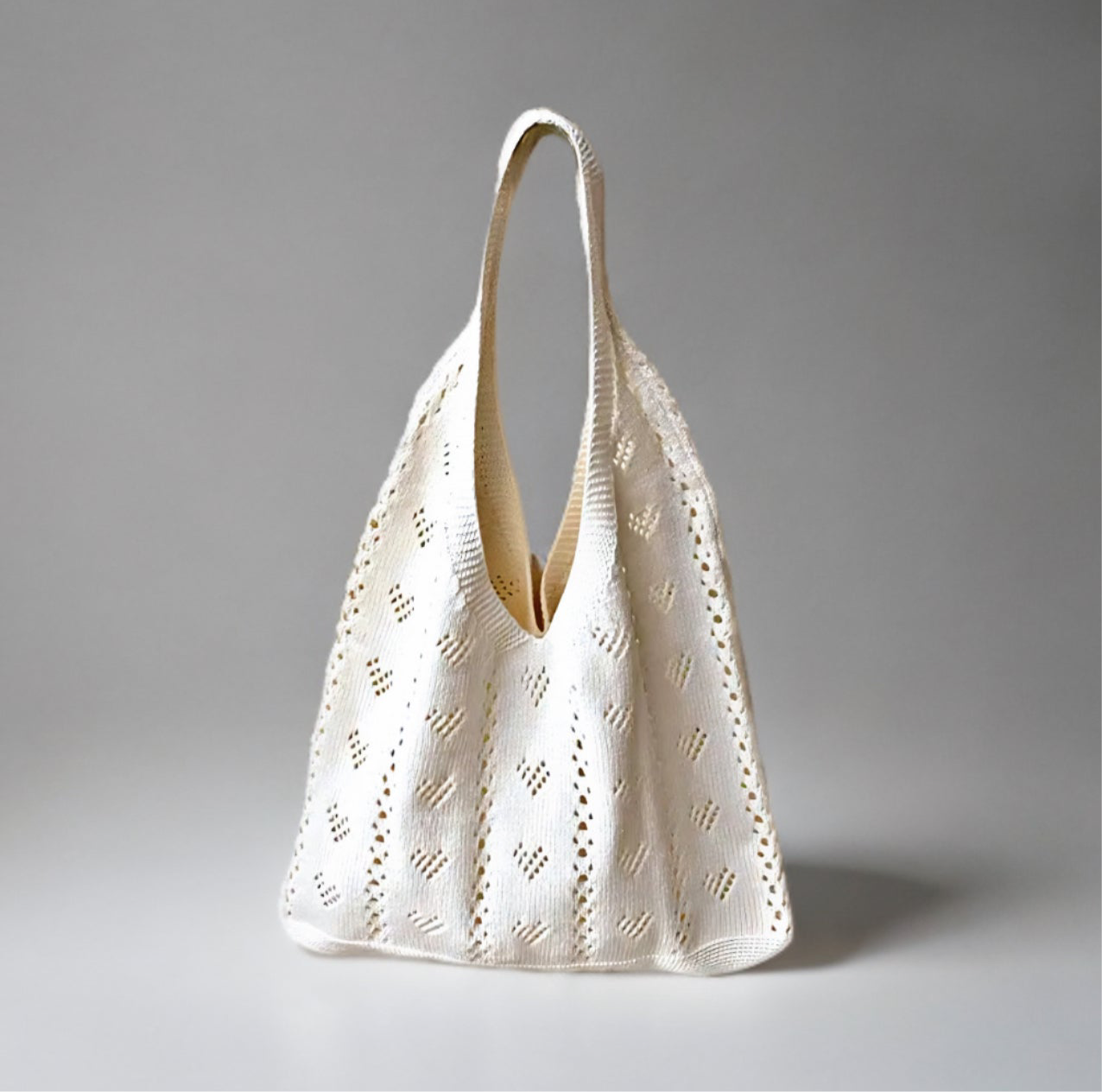Knitted Large Capacity Tote Bag-Hollow Heart Pattern