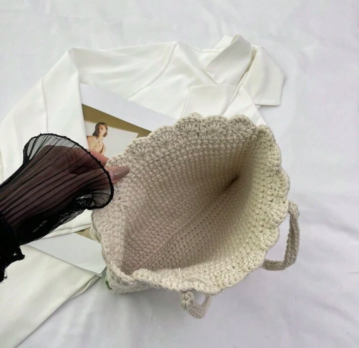 Floral Woven Single Shoulder Bag For Women Casual Seasonless Fabric Buckle Closure Square Shape Cute and Holiday Style