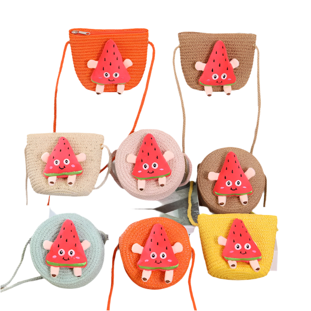 Children's bag female cute watermelon straw bag woven bag little girl baby mobile phone lightweight crossbody coin purse mini