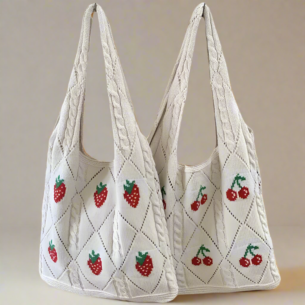 New Ins Bag Exclusive for Knitted Bags Cherry Woven Bag Large Capacity Totes Shoulder Bag