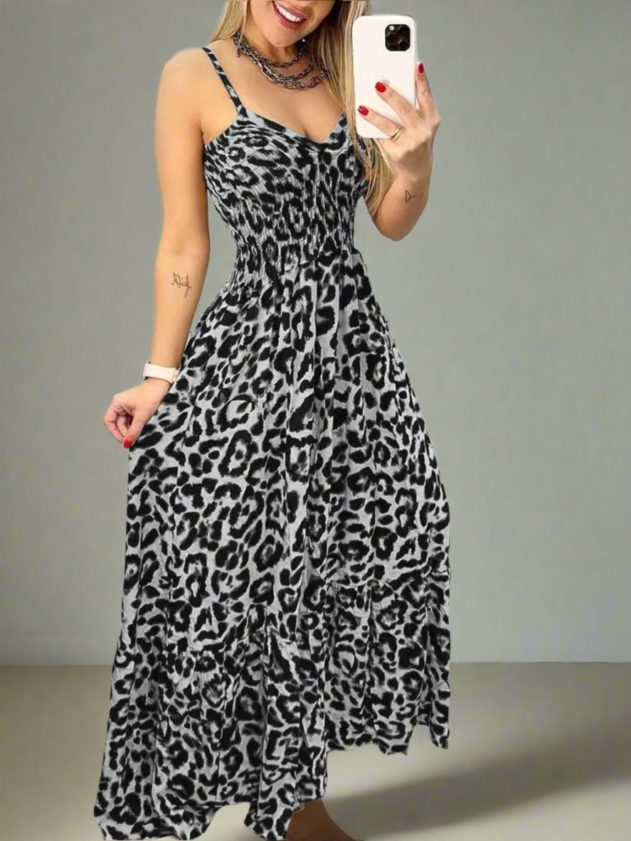 Full Size Leopard Print Spaghetti Strap Maxi Dress Plus Size size S-5XL