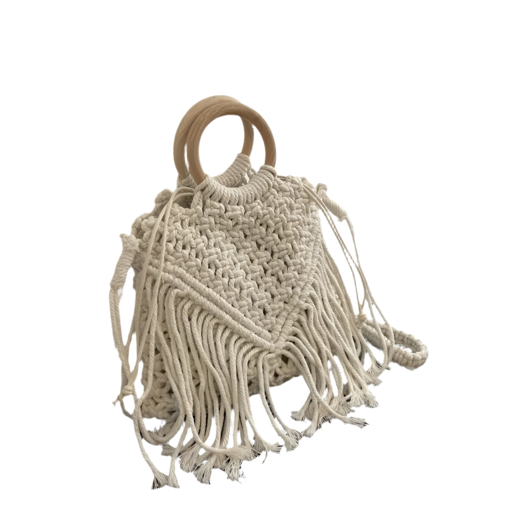 Woven Tassel Fringe Shoulder Bag With Drawstring Closure All Seasons