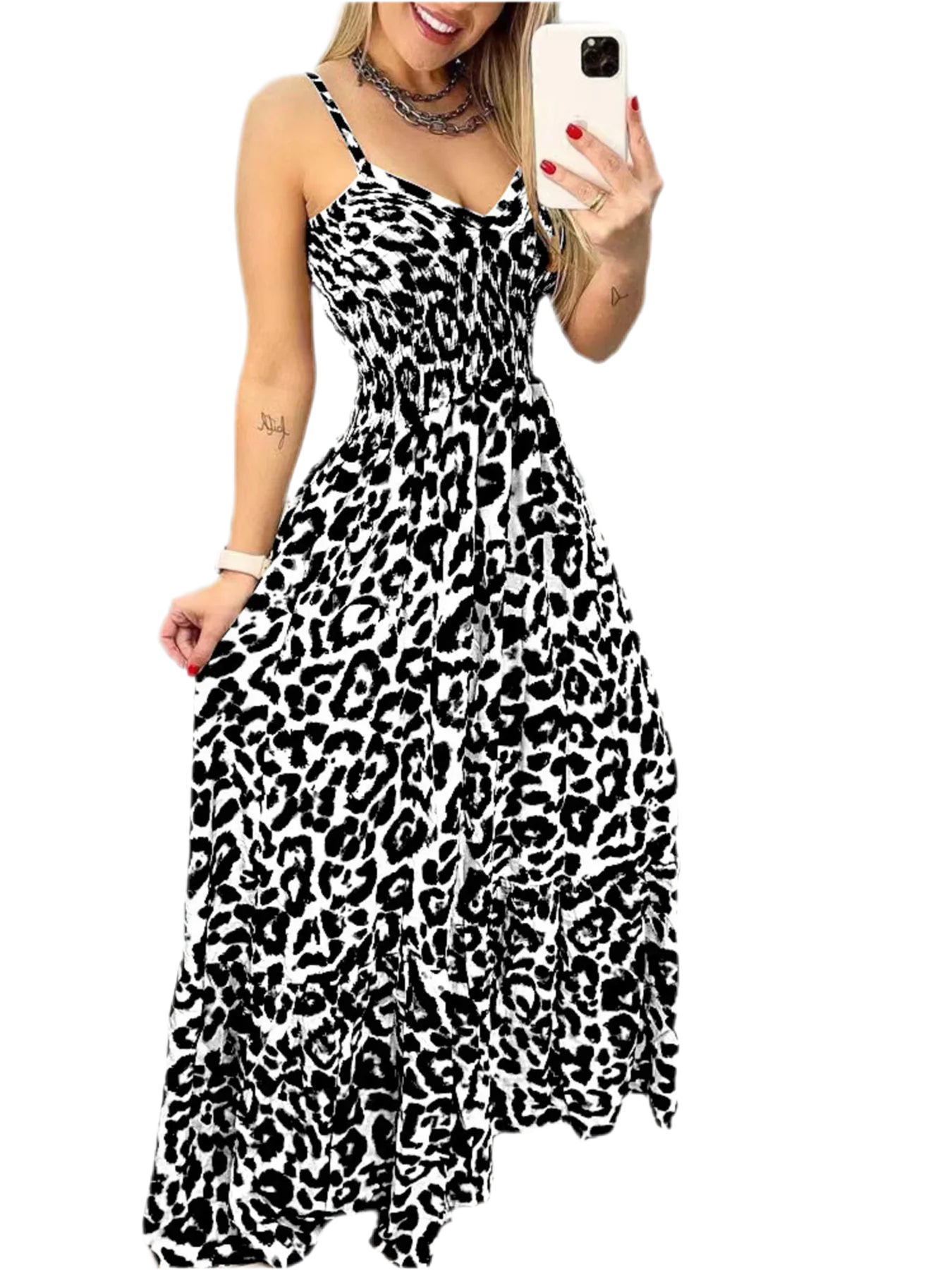 Full Size Leopard Print Spaghetti Strap Maxi Dress Plus Size size S-5XL