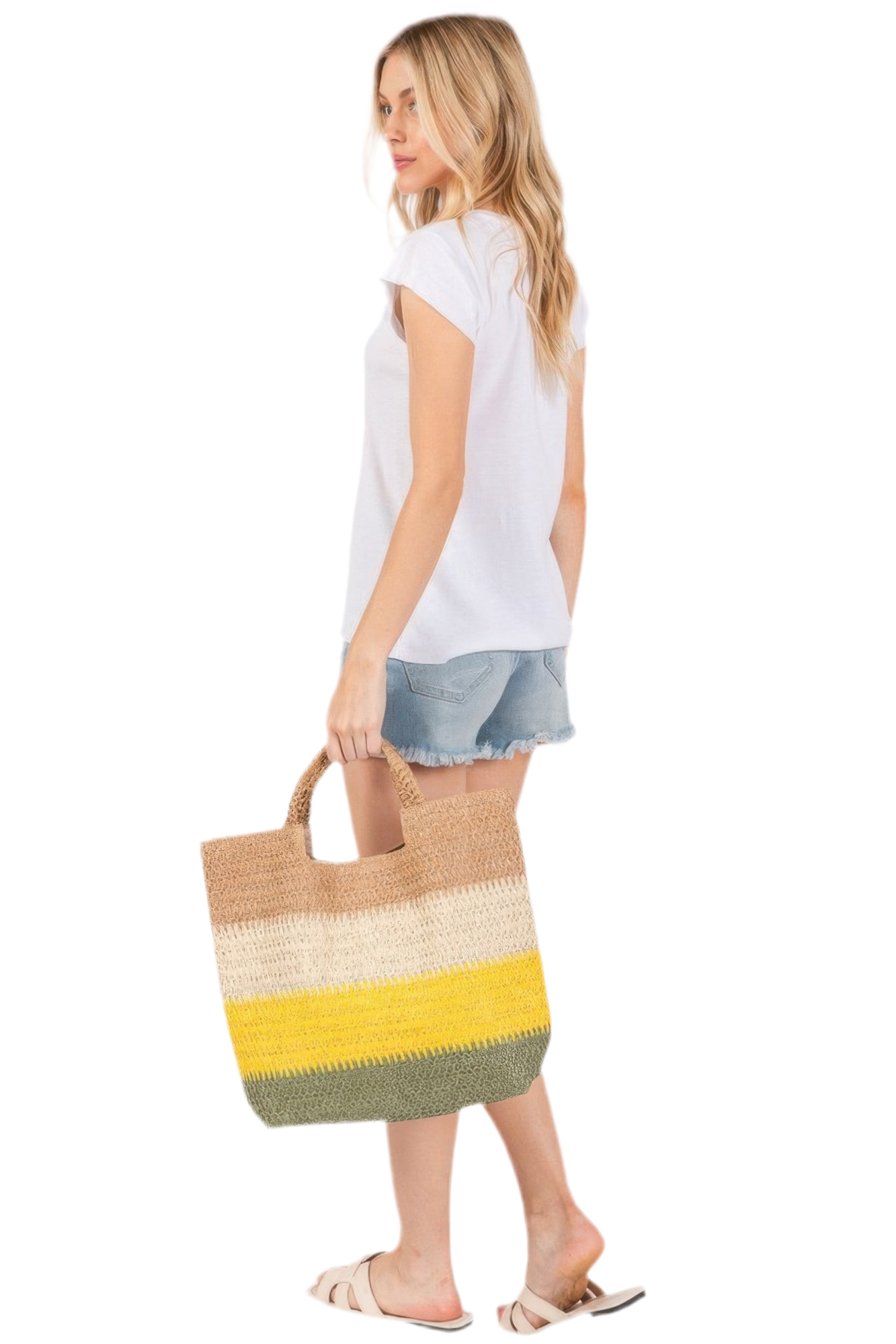 Multi Color Stripe Straw Tote Bag-Trendy Beach Bag