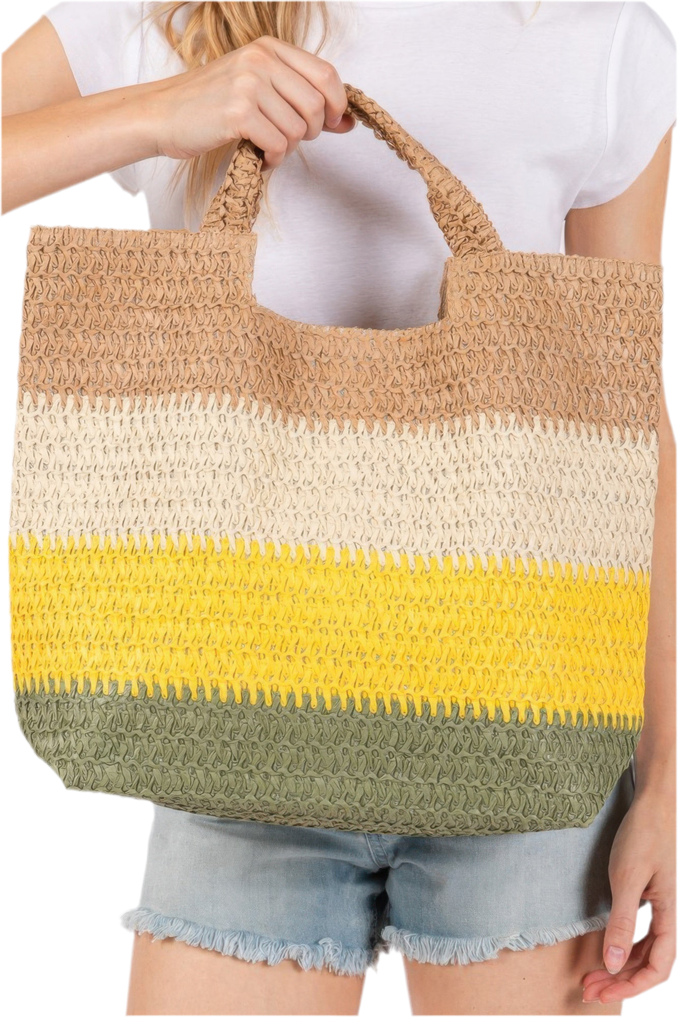 Multi Color Stripe Straw Tote Bag-Trendy Beach Bag