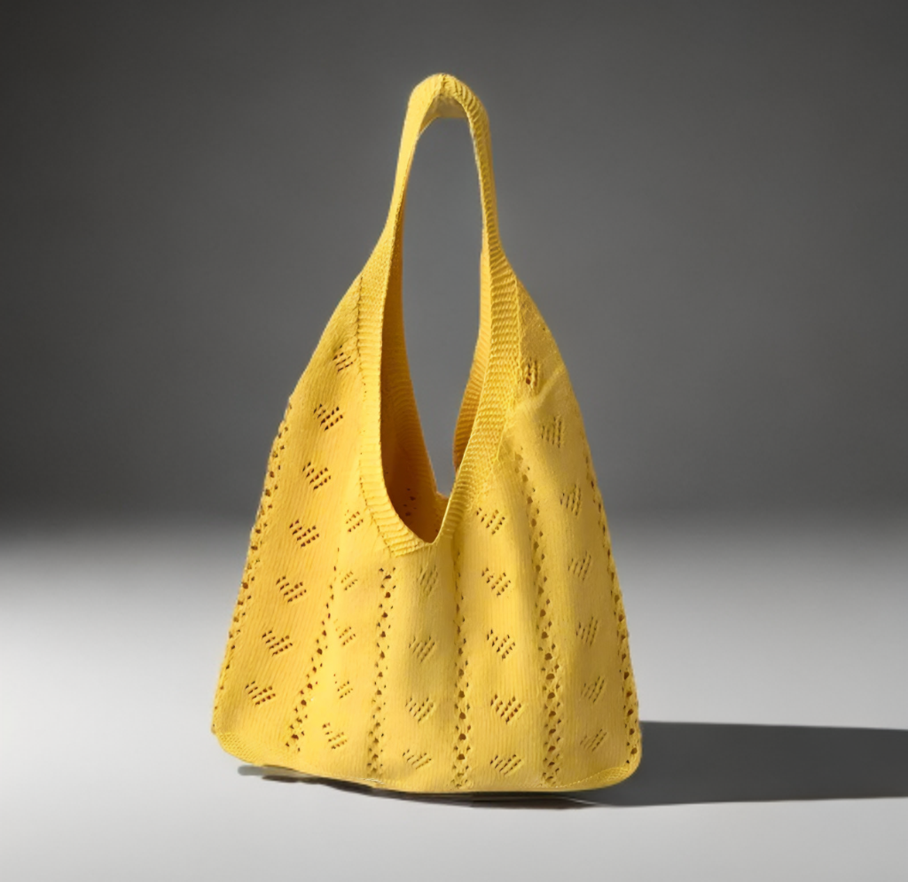 Knitted Large Capacity Tote Bag-Hollow Heart Pattern