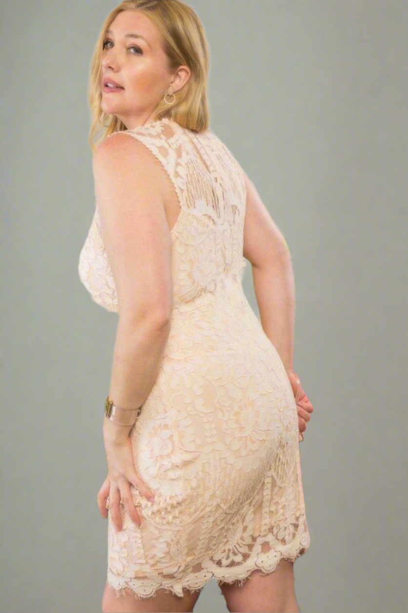 Plus Size Crochet Lace Sleeveless Dress With Round Hem