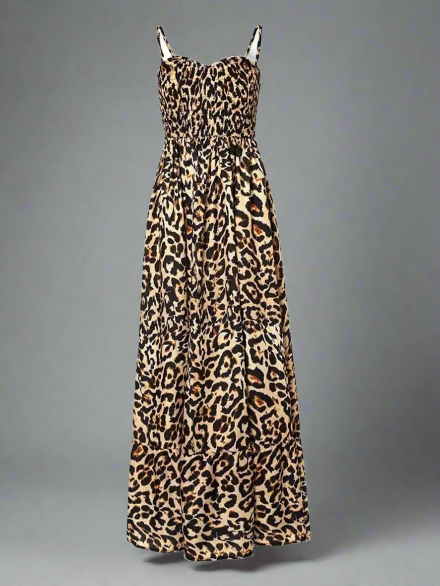Full Size Leopard Print Spaghetti Strap Maxi Dress Plus Size size S-5XL