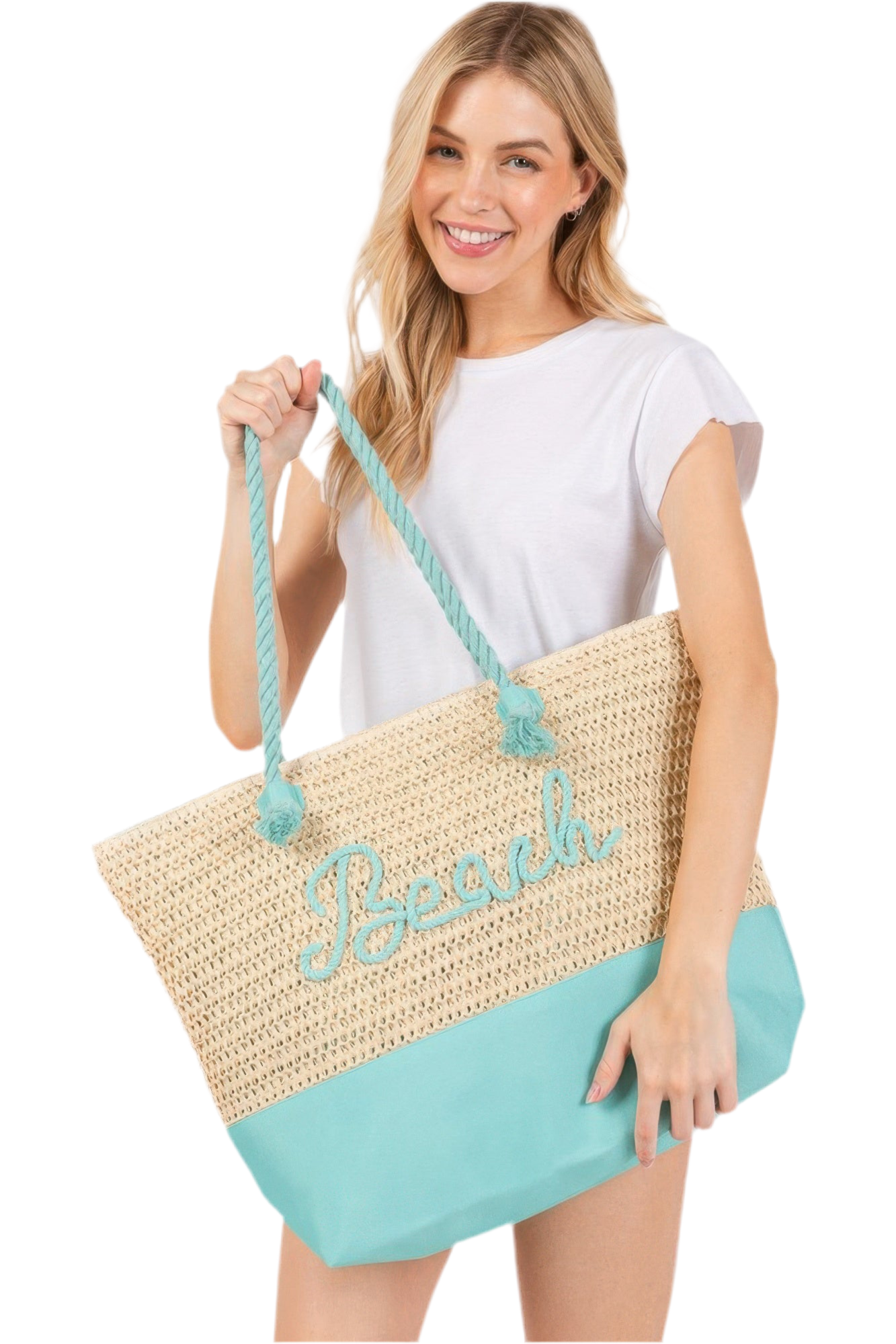 Vibrant Large Crochet Beach Tote Bag - Spacious Summer Tote with “Beach” Letter Design