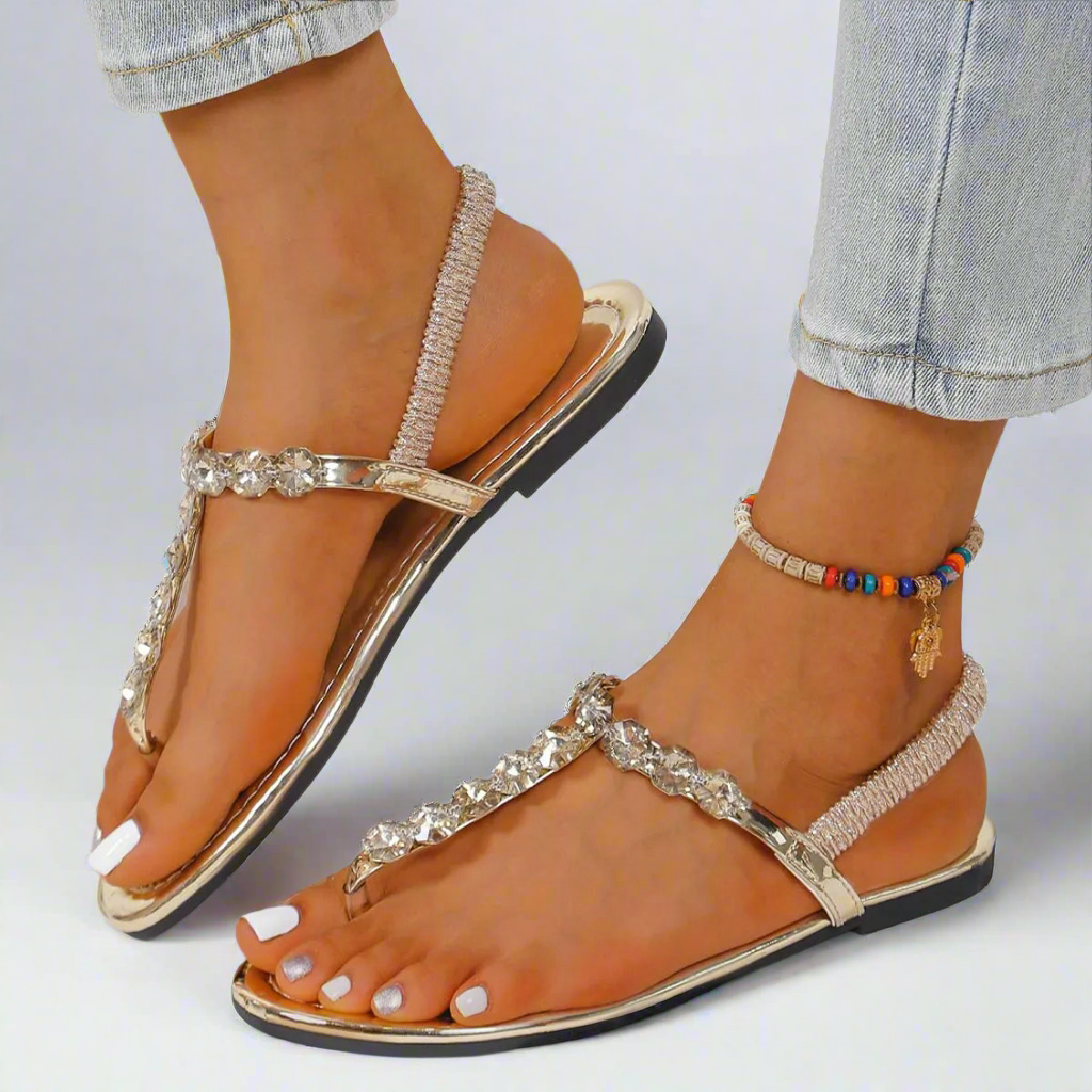 Rhinestone Post Flats Sandals
