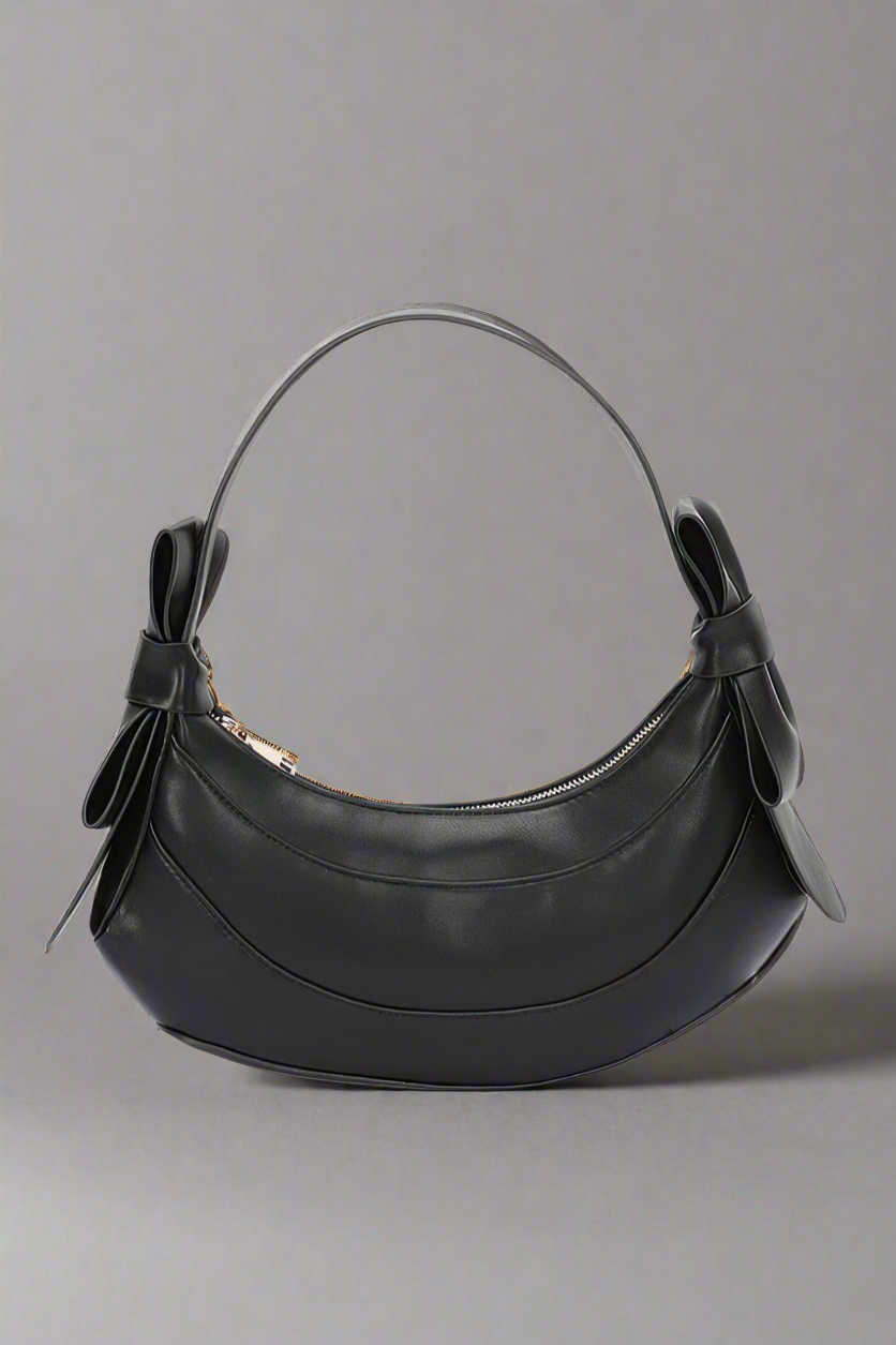 Faux Leather Hobo Bag W/ Bows