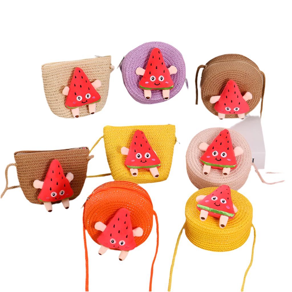 Children's bag female cute watermelon straw bag woven bag little girl baby mobile phone lightweight crossbody coin purse mini
