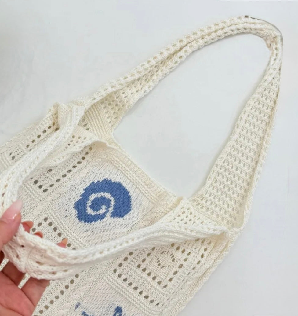 Fashionable Ocean Themed Large Capacity Hollow Woven Beach Bag Shoulder Tote see