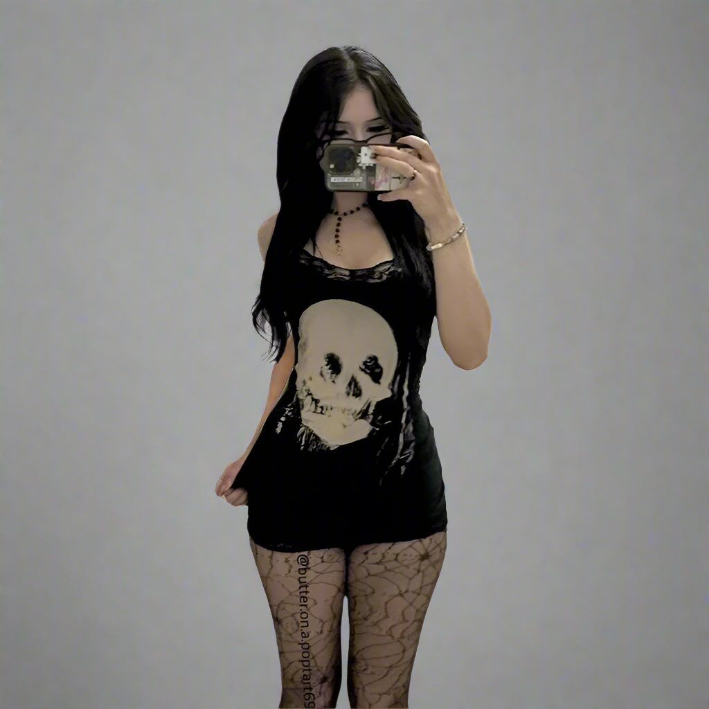 Women's Sheath Dress Strap Dress Punk U Neck Printing Sleeveless Skull Above Knee Party Bar