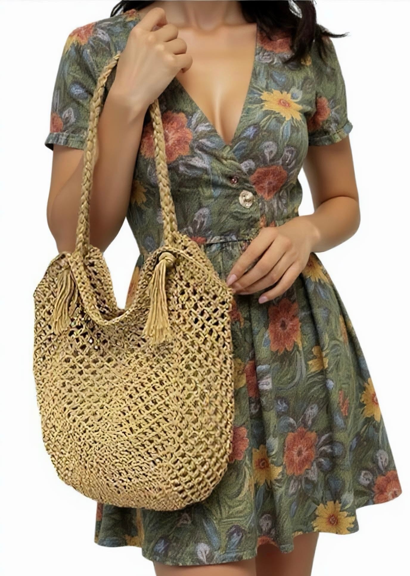 Women's Crochet Solid Color Square Open Tote Bag