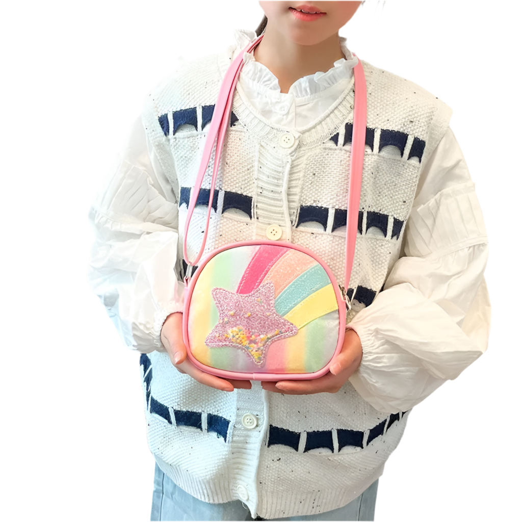 Adorable Rainbow Star Children's Bag Princess Fashionable Backpack Baby Accessories Single Shoulder Bag For Girls PU Material