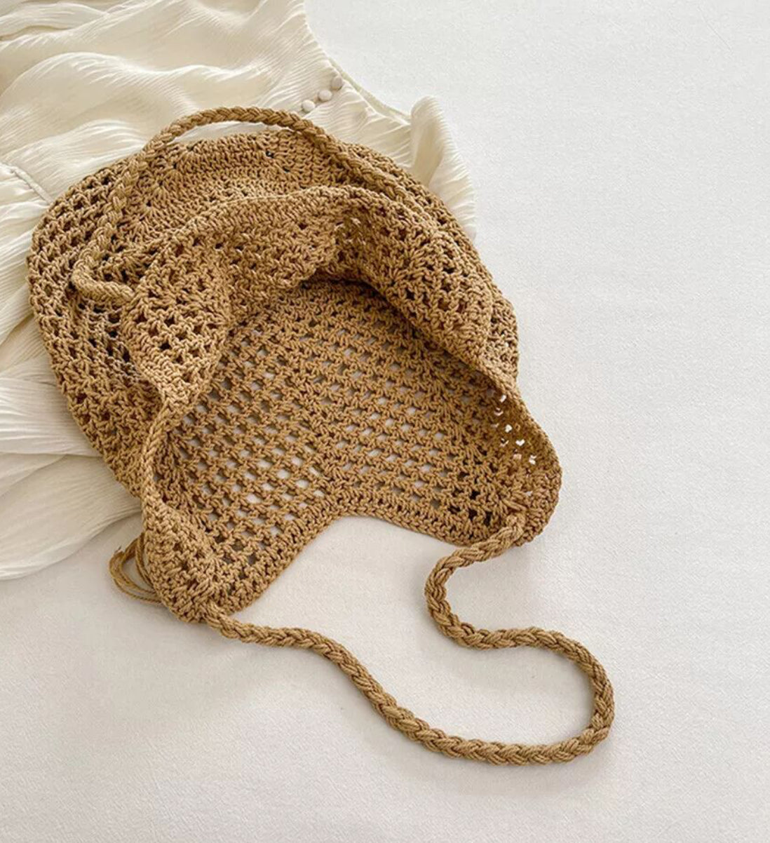 Women's Crochet Solid Color Square Open Tote Bag