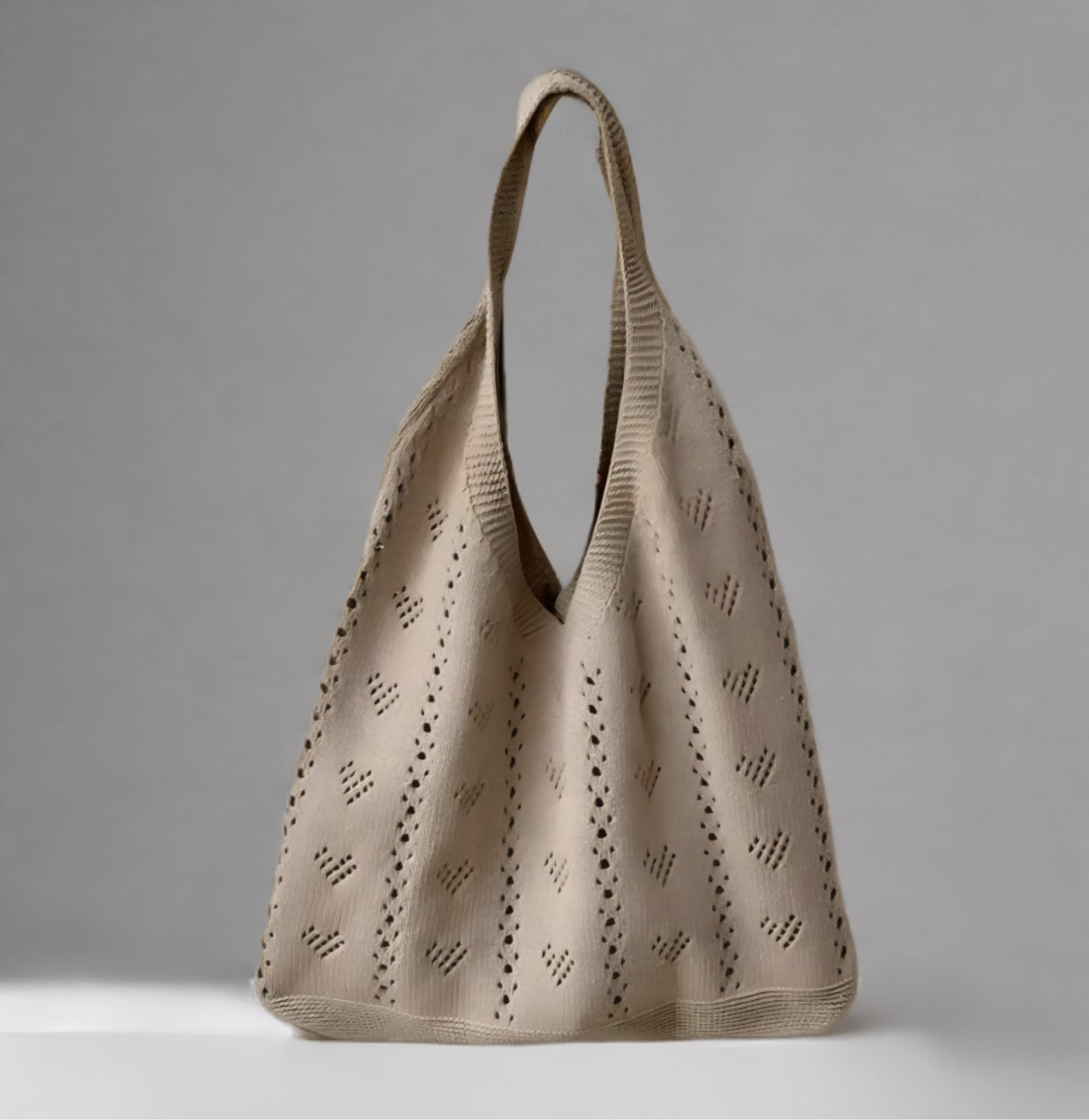 Knitted Large Capacity Tote Bag-Hollow Heart Pattern