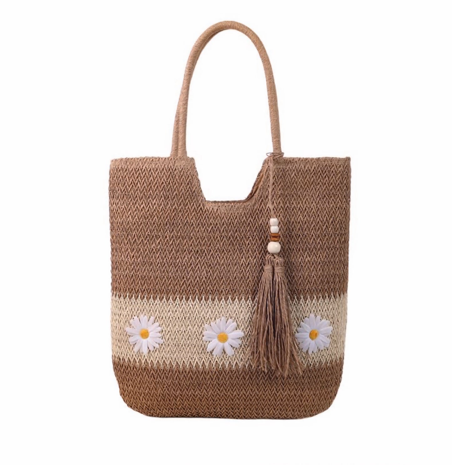 Women's Knit Color Block Daisy Tote Bag with Zipper