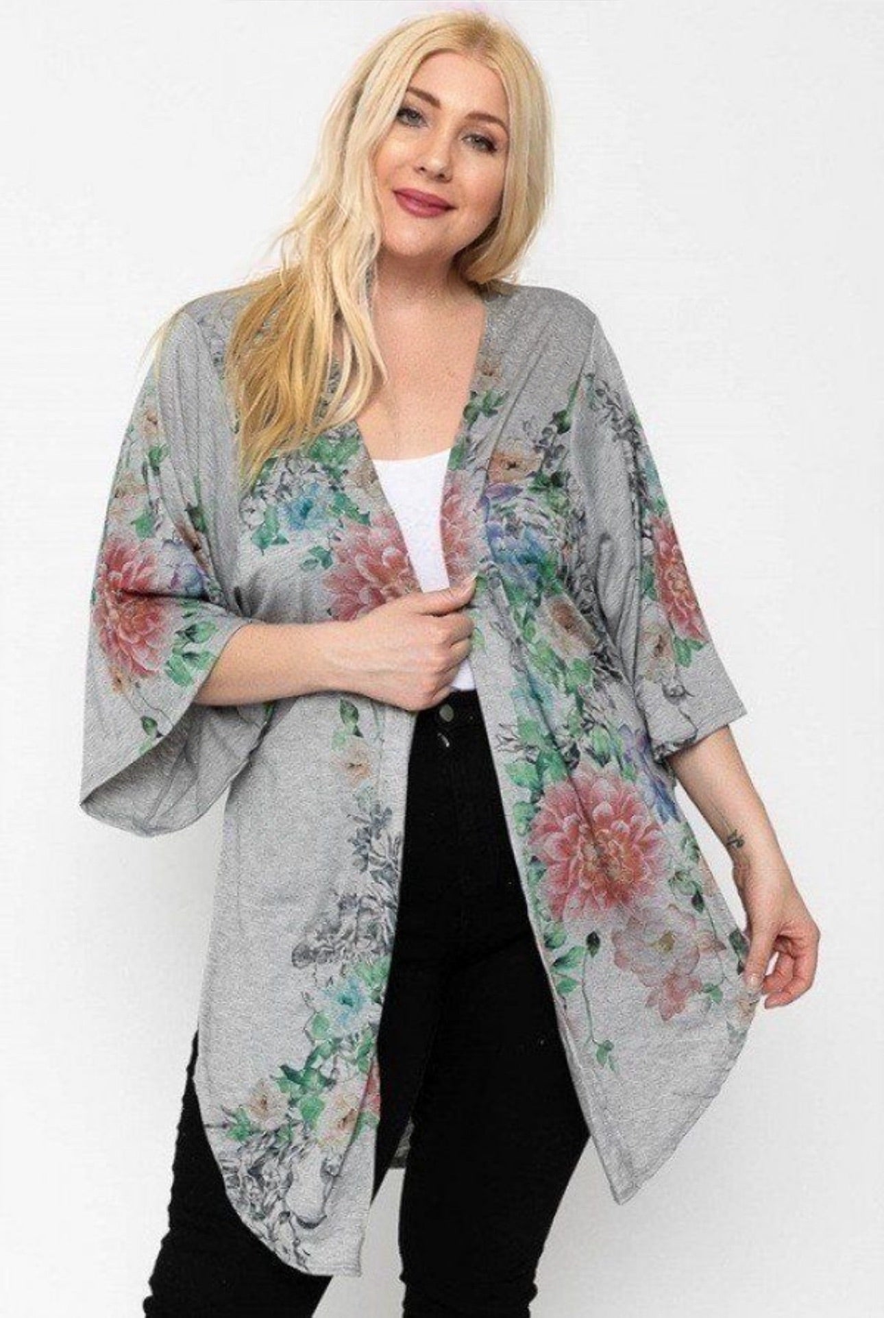 Floral Print, Long Body Cardigan
