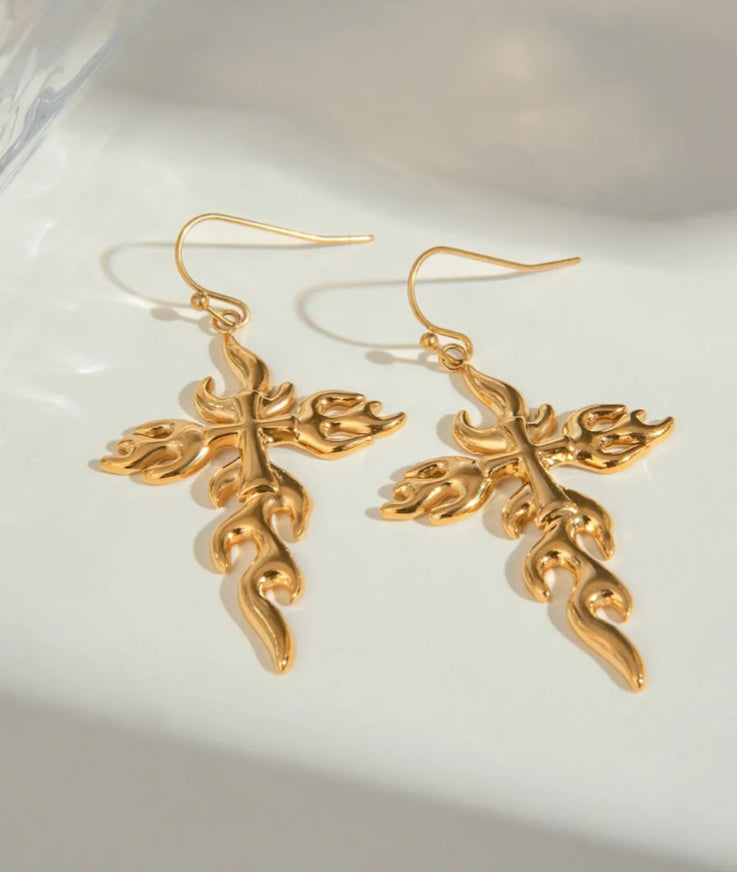 18K Gold-Plated Stainless Steel Cross Earrings