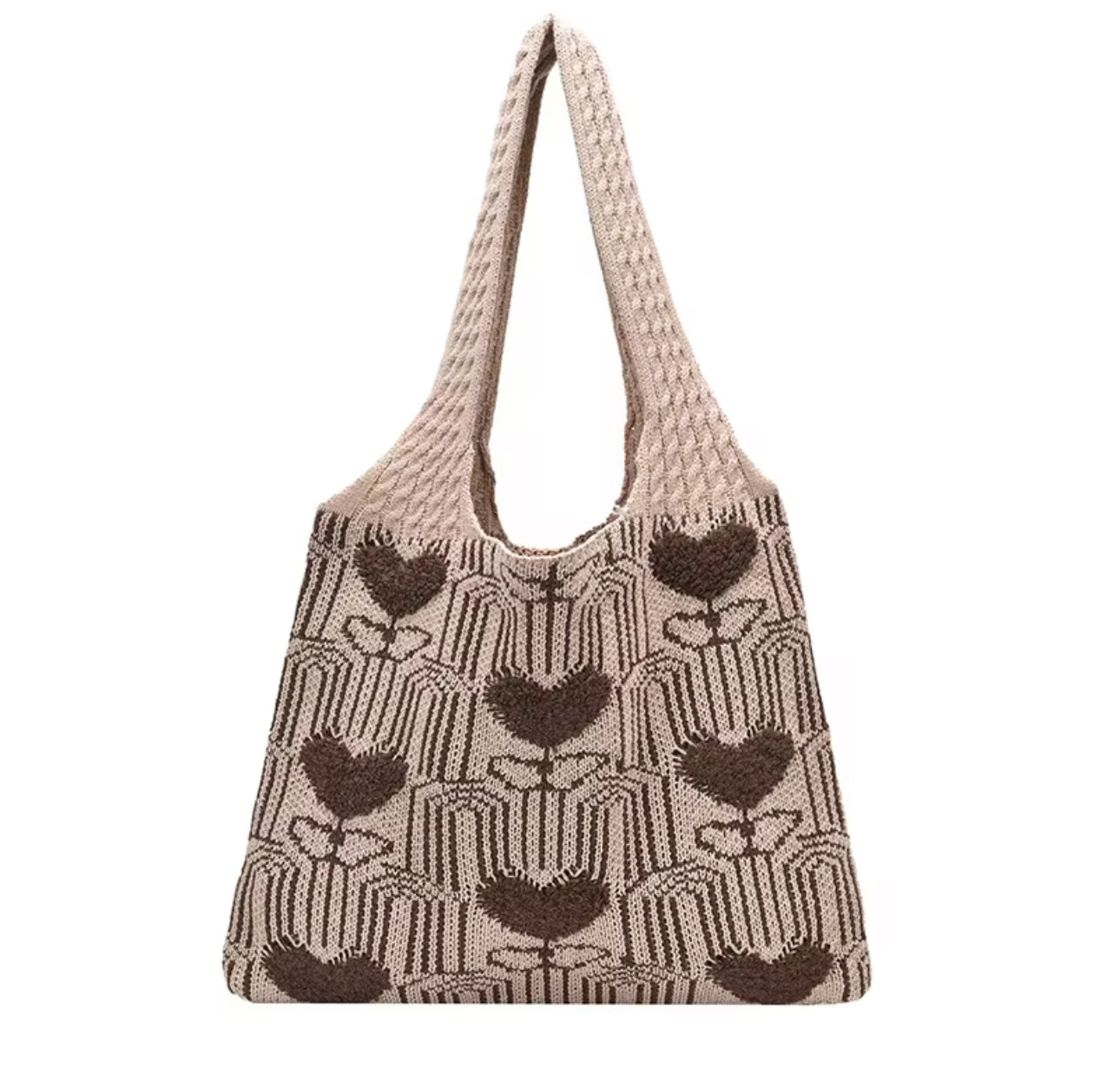 Women's Knit Color Block Heart Shape Open Tote Bag