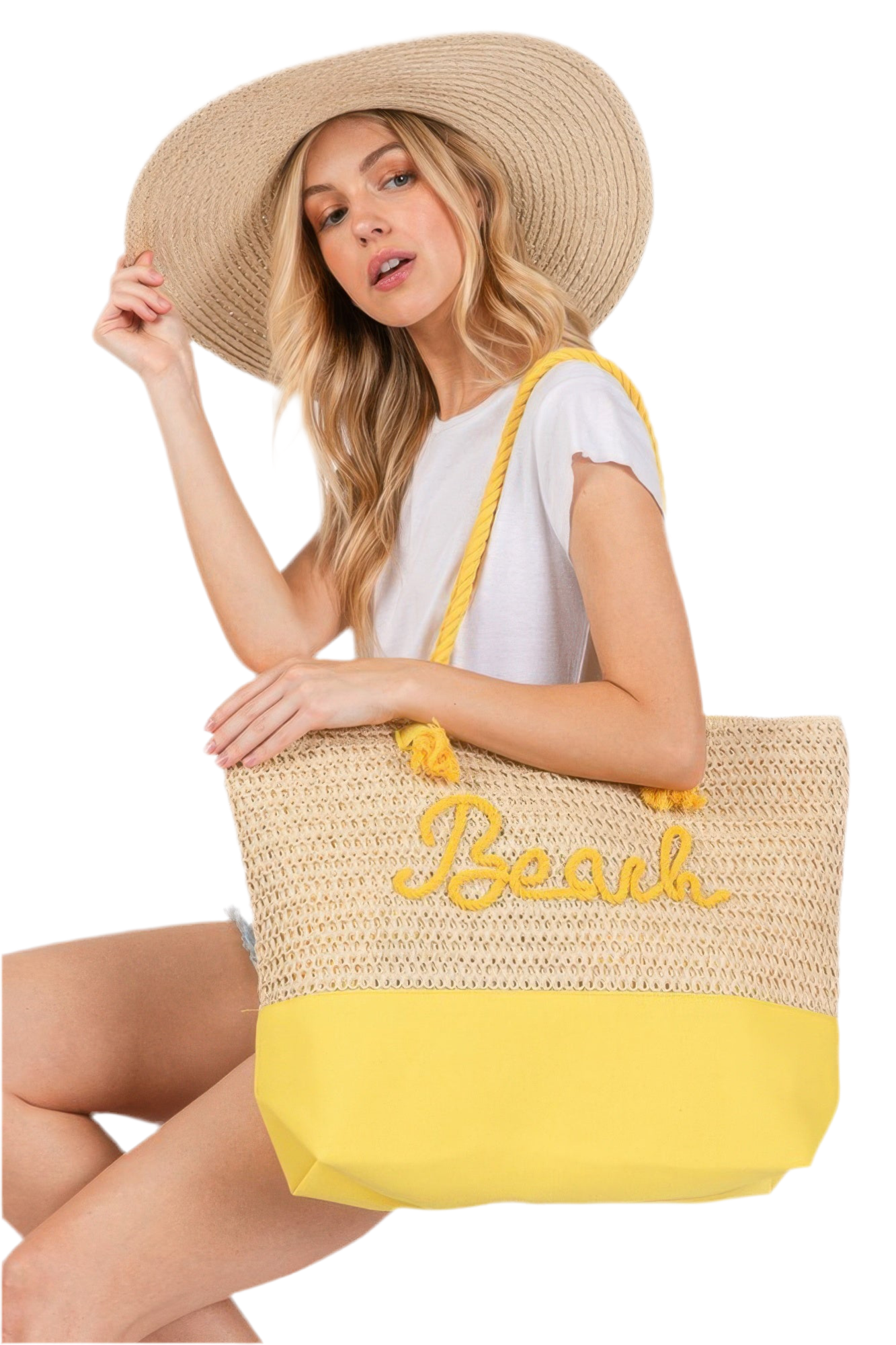 Vibrant Large Crochet Beach Tote Bag - Spacious Summer Tote with “Beach” Letter Design