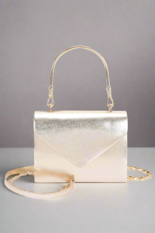 Metallic Metal Handle Crossbody Bag