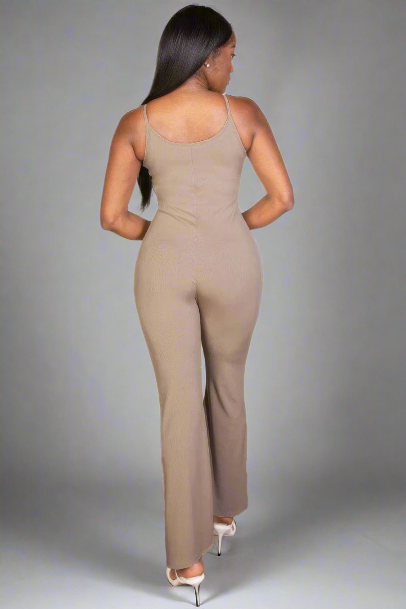 Ribbed sleeveless wide leg jumpsuit