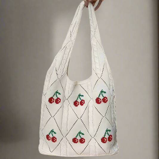New Ins Bag Exclusive for  Knitted Bags Cherry Woven Bag Large Capacity Totes Shoulder Bag