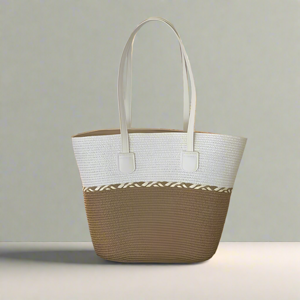 Large Capacity Straw Woven Tote Bag Beach Vacation Commuting Crossbody Fashionable Bucket Shape Polyester Inner Leisure Travel