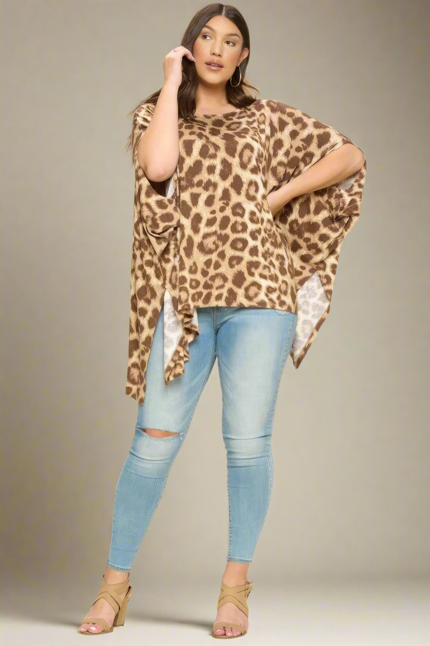 Animal Printed Rayon Span Poncho